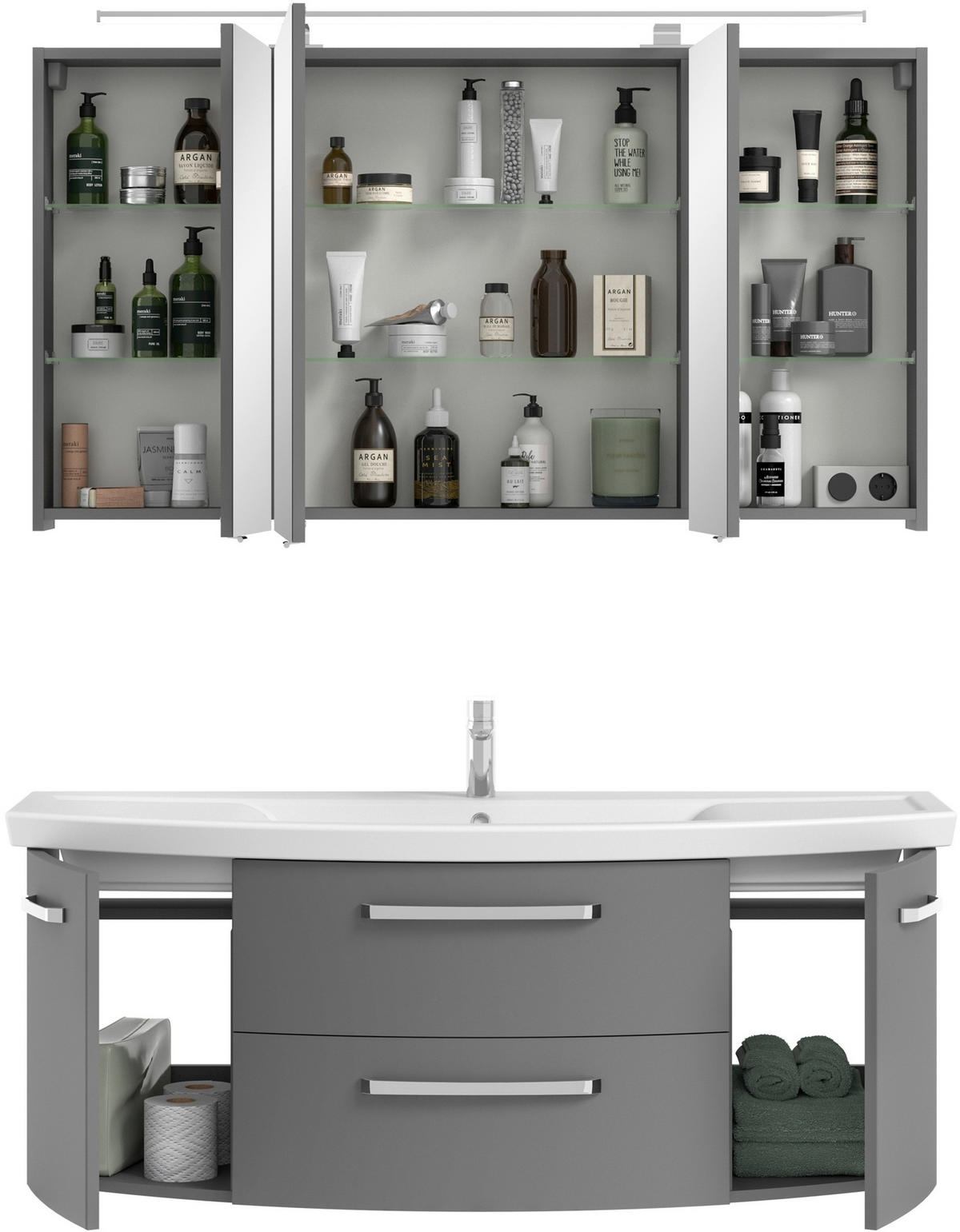 BADEZIMMER 3-teilig  in 135 cm  - Chromfarben/Weiß, MODERN, Glas/Keramik (135cm) - Sadena