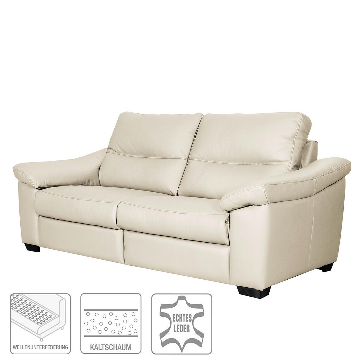 2-SITZER-SOFA  in Echtleder Creme   - Creme/Schwarz, Design, Leder/Holz (174/97/97cm) - Livetastic