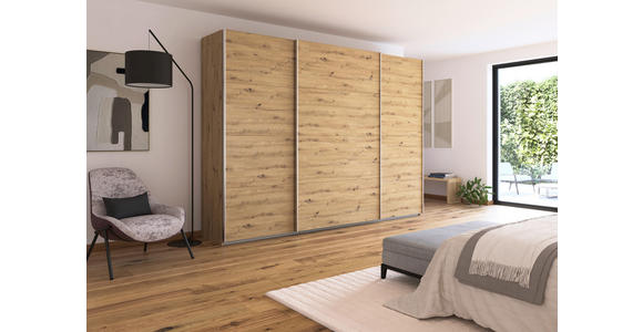 SCHWEBETÜRENSCHRANK  in Eiche Artisan  - Alufarben/Eiche Artisan, KONVENTIONELL, Holzwerkstoff/Metall (315/229/62cm) - Xora