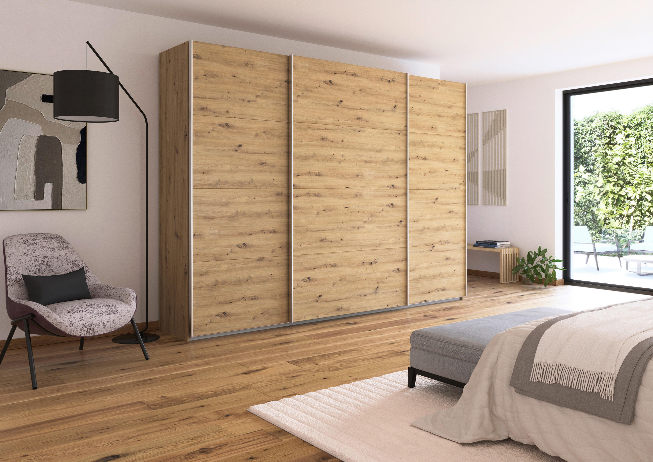 SCHWEBETÜRENSCHRANK  in Eiche Artisan  - Alufarben/Eiche Artisan, KONVENTIONELL, Holzwerkstoff/Metall (315/210/62cm) - Xora