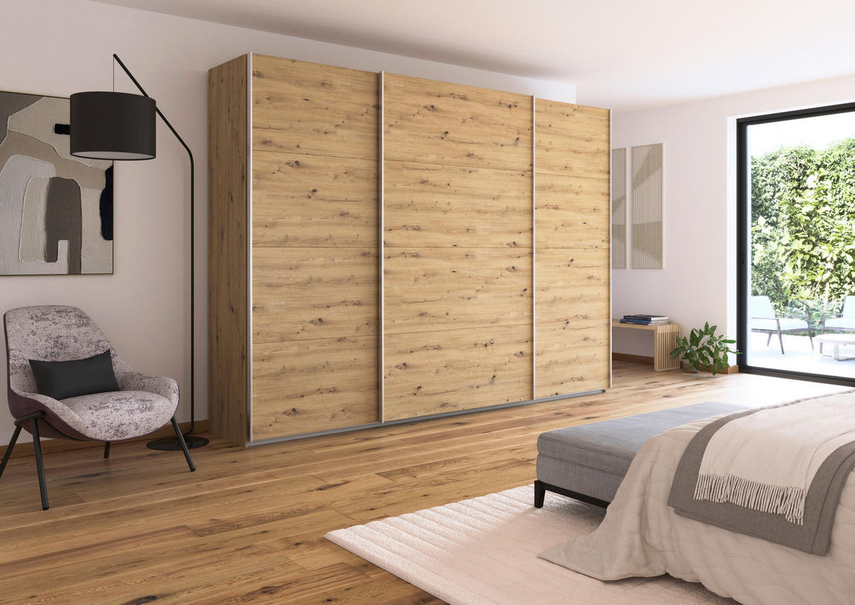 SCHWEBETÜRENSCHRANK in Eiche Artisan  - Alufarben/Eiche Artisan, Konventionell, Holzwerkstoff/Metall (315/210/62cm) - Xora
