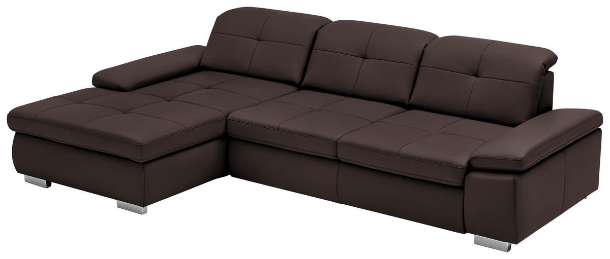 ECKSOFA in Echtleder Braun  - Alufarben/Braun, Design, Leder/Metall (195/309cm) - Beldomo Premium
