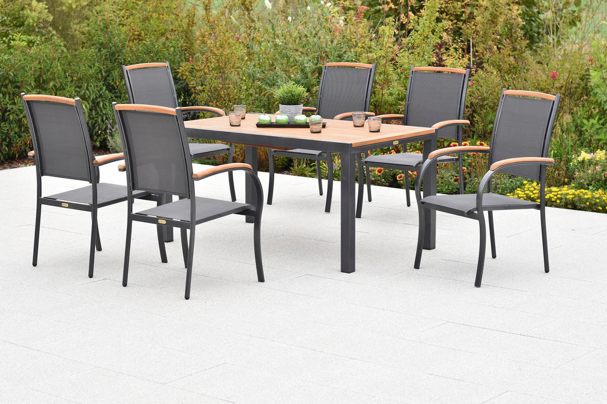 GARTENTISCHGRUPPE  - Graphitfarben/Grau, KONVENTIONELL, Holz/Textil - Gardenson