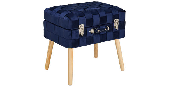 HOCKER Samt, Vliesstoff Kiefer Dunkelblau - Naturfarben/Dunkelblau, Trend, Holz/Textil (52/47/37cm) - Xora