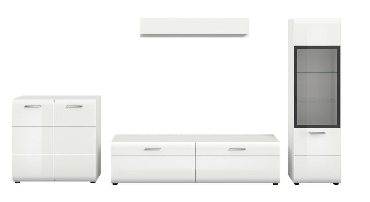 REGAL ZA DNEVNI BORAVAK bijela, bijela visoki sjaj   - bijela/srebrne boje, Design, staklo/drvni materijal (305/160/41cm) - Livetastic