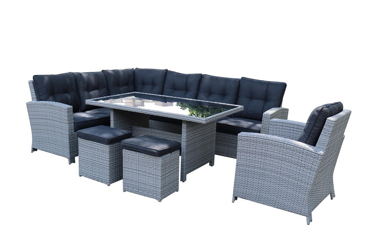 VRTNI SET   metal, plastika, staklo, tekstil  siva, crna  - siva/crna, Design, staklo/metal (250/190cm) - Ambia Garden