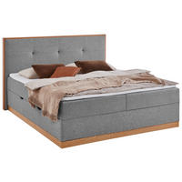 BOXBETT 180/200 cm,  in Grau, Matratze, gepolstertes Kopfteil, Bettkasten, Topper, H3 = fest  - Eichefarben/Grau, Basics, Holzwerkstoff/Textil (180/200cm) - Boxxx