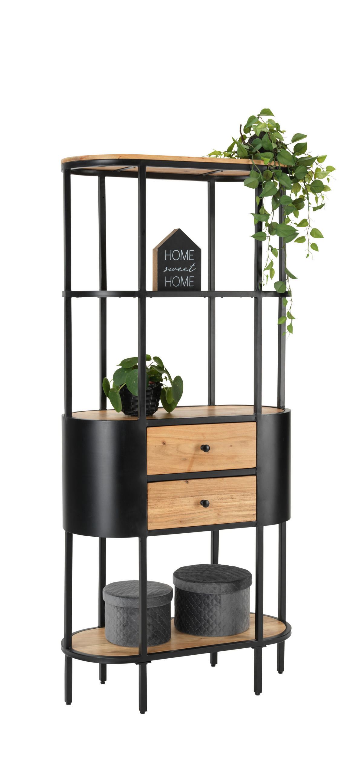 STANDREGAL Akazie massiv Schwarz, Akaziefarben  - Schwarz/Akaziefarben, Trend, Holz/Metall (78/172/36cm) - Ambia Home