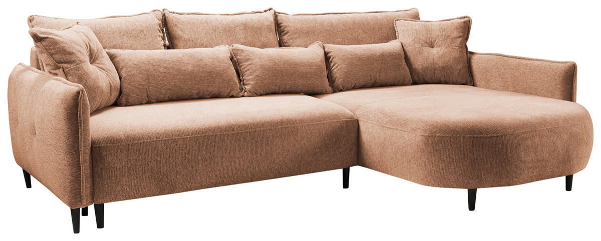ECKSOFA in Chenille Dunkelorange  - Dunkelorange/Schwarz, Modern, Textil/Metall (285/200cm) - MID.YOU