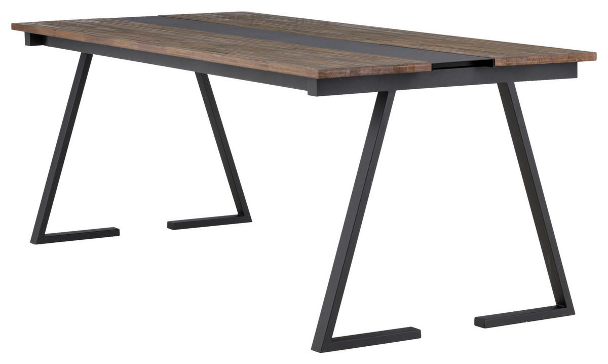 ESSTISCH Teakholz massiv Schwarz, Teakfarben  - Schwarz/Teakfarben, Design, Holz/Metall (200/90/75cm) - Livetastic
