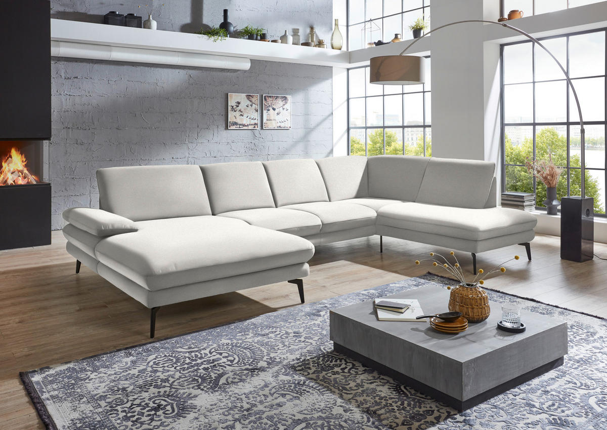 WOHNLANDSCHAFT in Webstoff Creme, Naturfarben  - Creme/Schwarz, Design, Textil/Metall (180/344/208cm) - Dieter Knoll