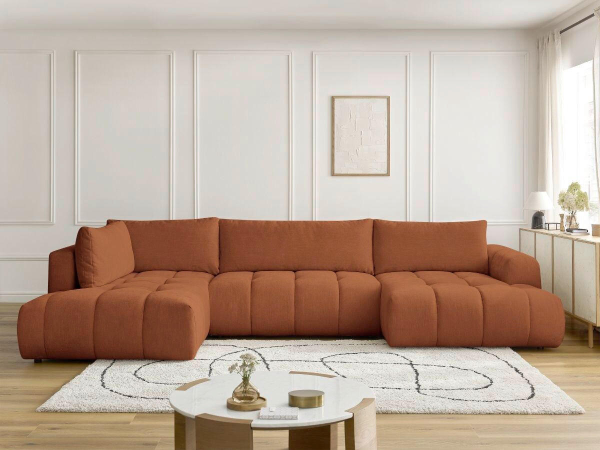 WOHNLANDSCHAFT  FUJI  Orange Leinenoptik  - Schwarz/Orange, MODERN, Kunststoff/Textil (204/377/160cm)