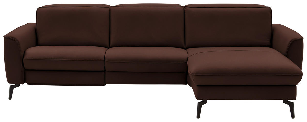 ECKSOFA in Echtleder Braun  - Schwarz/Braun, Natur, Leder/Metall (281/168cm) - Valdera