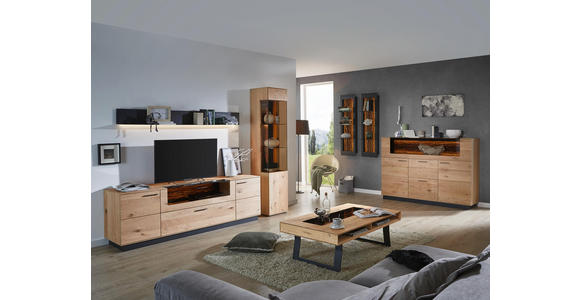 COUCHTISCH in Holz, Metall, Glas 52/52/52 cm - Eichefarben/Anthrazit, Design, Glas/Holz (52/52/52cm) - Valnatura