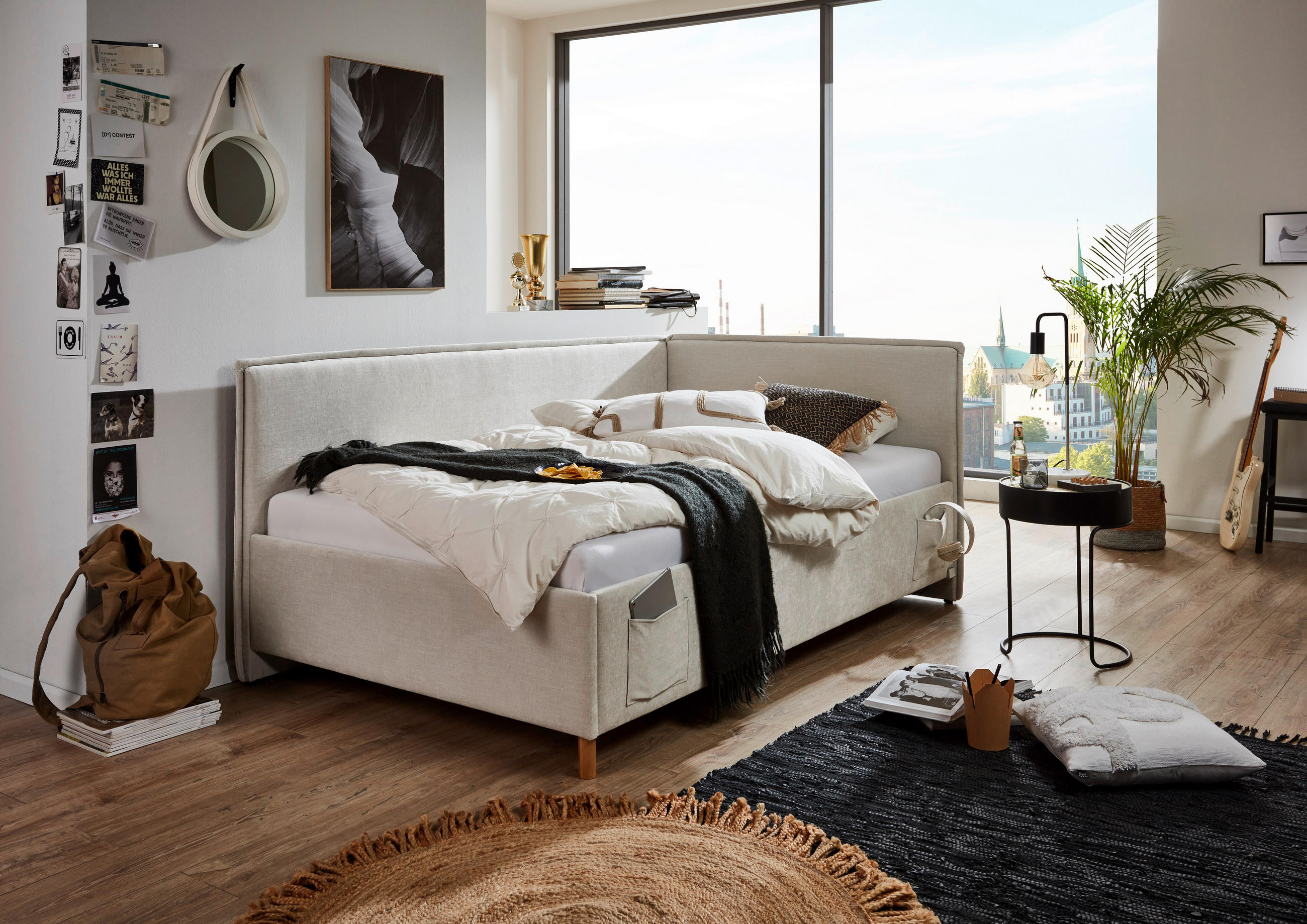 POLSTERLIEGE Flachgewebe Beige - Eichefarben/Beige, KONVENTIONELL, Holz/Textil (140/200cm) - Stylife