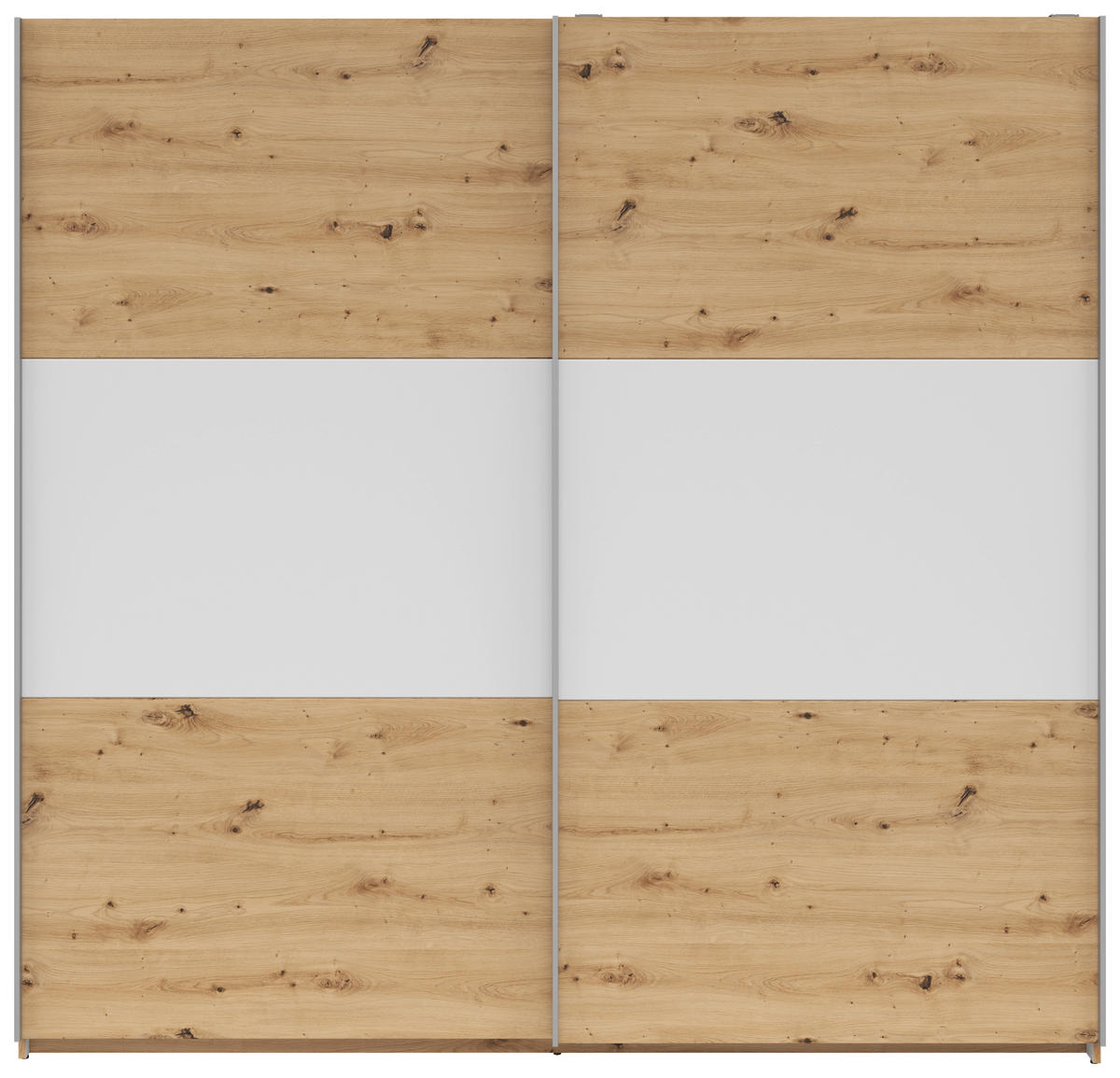 SCHWEBETÜRENSCHRANK 218/210/59 cm 2-türig Weiß, Eichefarben  - Eichefarben/Silberfarben, KONVENTIONELL, Holzwerkstoff/Metall (218/210/59cm)
