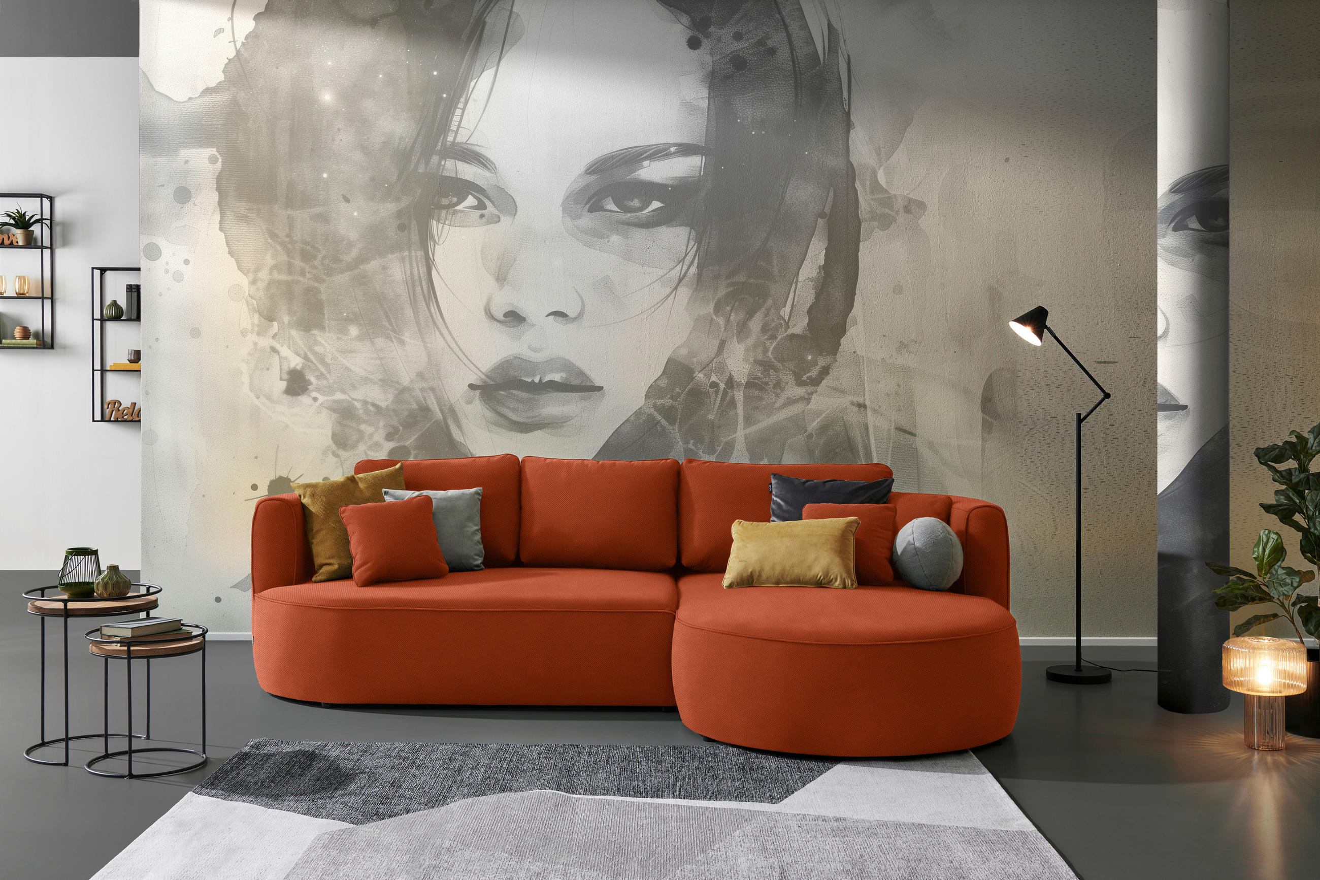 ECKSOFA in Webstoff Terracotta  - Terracotta/Schwarz, Modern, Kunststoff/Textil (284/183cm) - Welnova