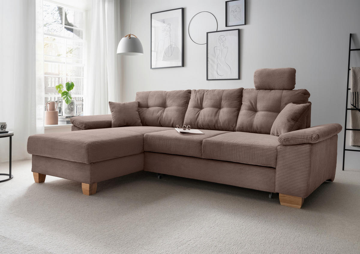 ECKSOFA in Cord Graubraun  - Graubraun/Naturfarben, Modern, Holz/Textil (176/270cm) - Livetastic