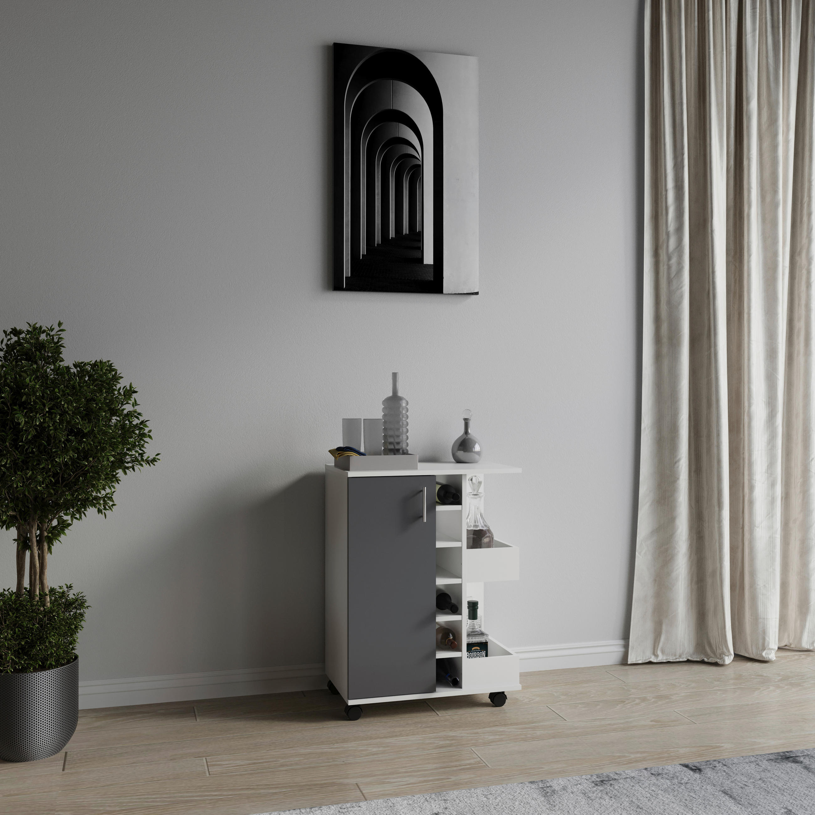 SERVIERWAGEN in Anthrazit, Weiss  - Weiss/Anthrazit, Design, Holzwerkstoff/Kunststoff (63/85/40cm) - MID.YOU