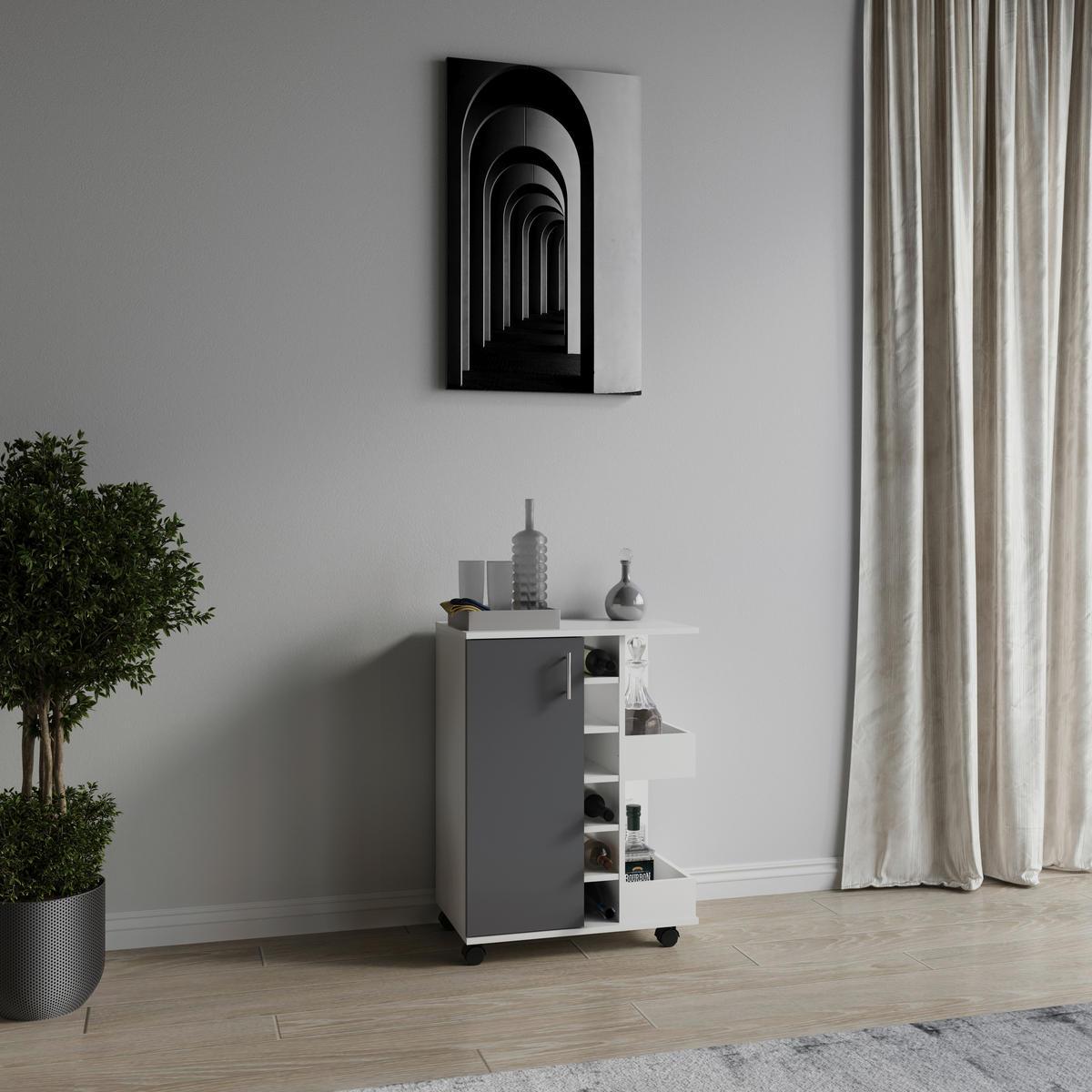 SERVIERWAGEN in Anthrazit, Weiss  - Weiss/Anthrazit, Design, Holzwerkstoff/Kunststoff (63/85/40cm) - MID.YOU