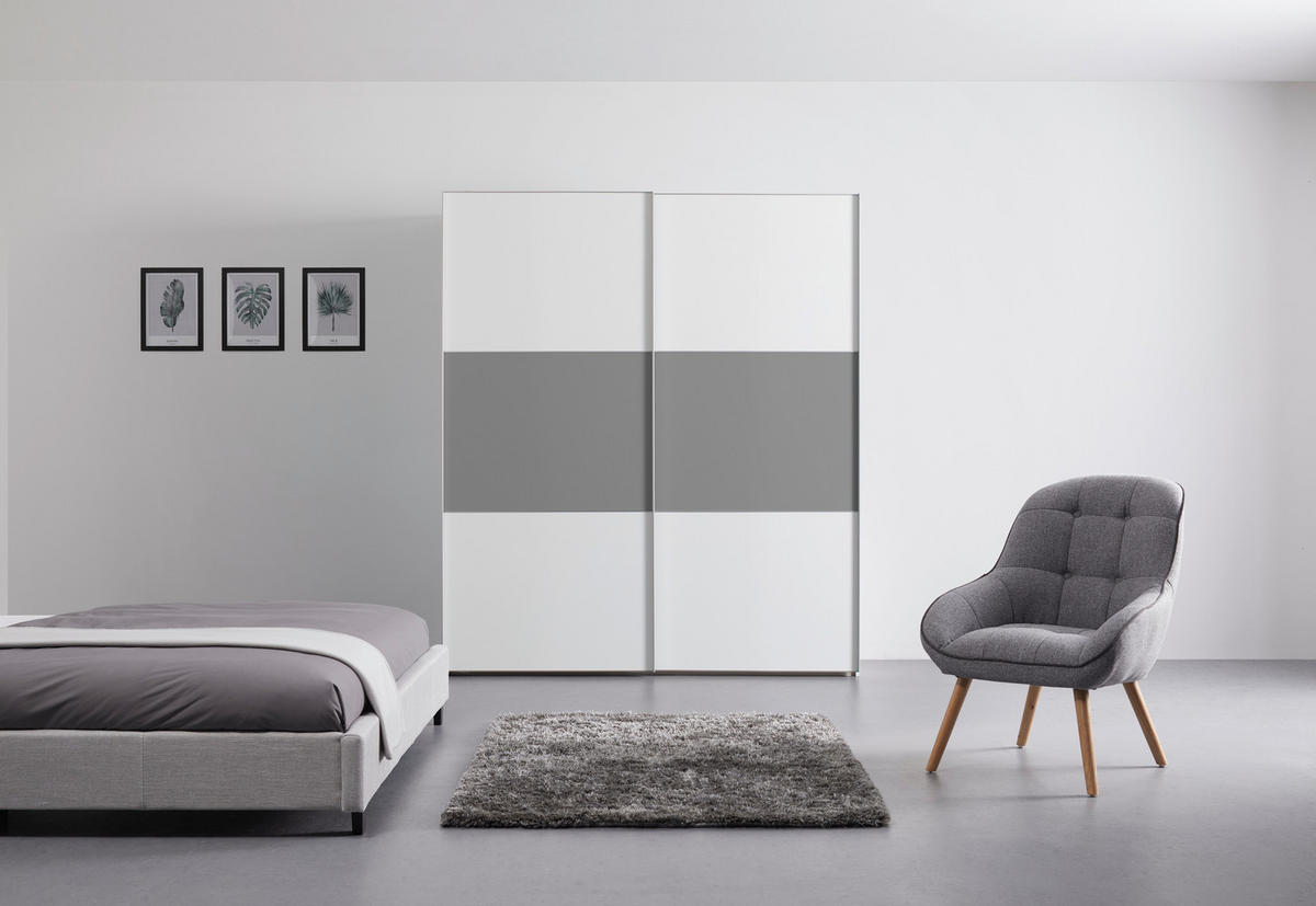 GARDEROB MED SKJUTDÖRRAR 188/222/68 cm 2-dörrar - vit/aluminiumfärg, Modern, trämaterial (188/222/68cm) - MID.YOU