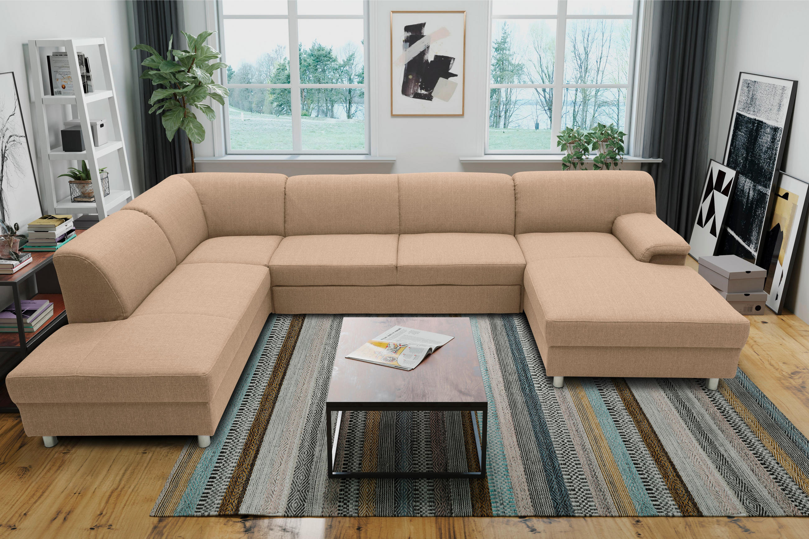 WOHNLANDSCHAFT Beige Webstoff  - Chromfarben/Beige, KONVENTIONELL, Textil/Metall (195/308/150cm) - MID.YOU
