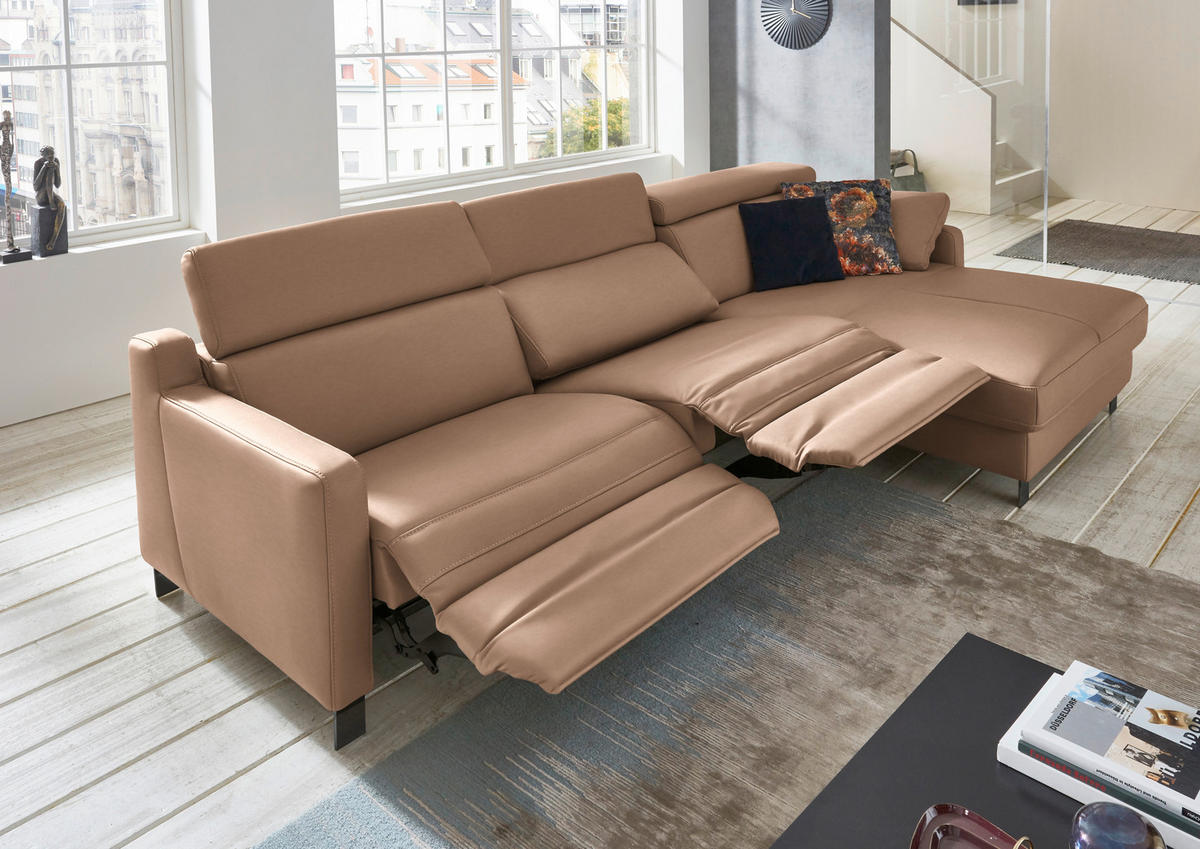 ECKSOFA in Echtleder Braun  - Schwarz/Braun, Design, Leder/Metall (291/176cm) - Valdera