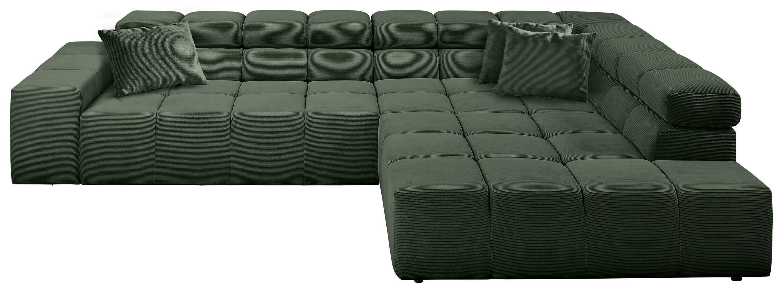 ECKSOFA in Feincord Olivgrün  - Schwarz/Olivgrün, Design, Kunststoff/Textil (319/215cm) - Hom`in