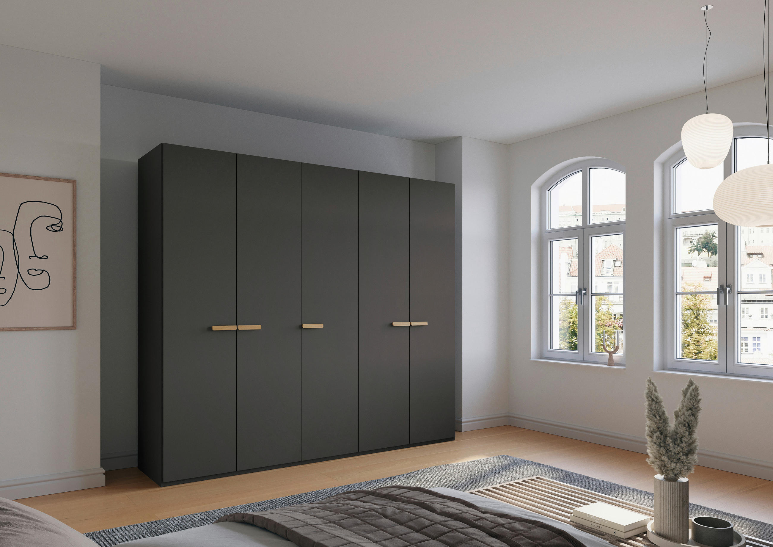 DREHTÜRENSCHRANK 251/223/60 cm 5-türig Graphitfarben  - Graphitfarben, Trend, Holz/Holzwerkstoff (251/223/60cm) - Novel