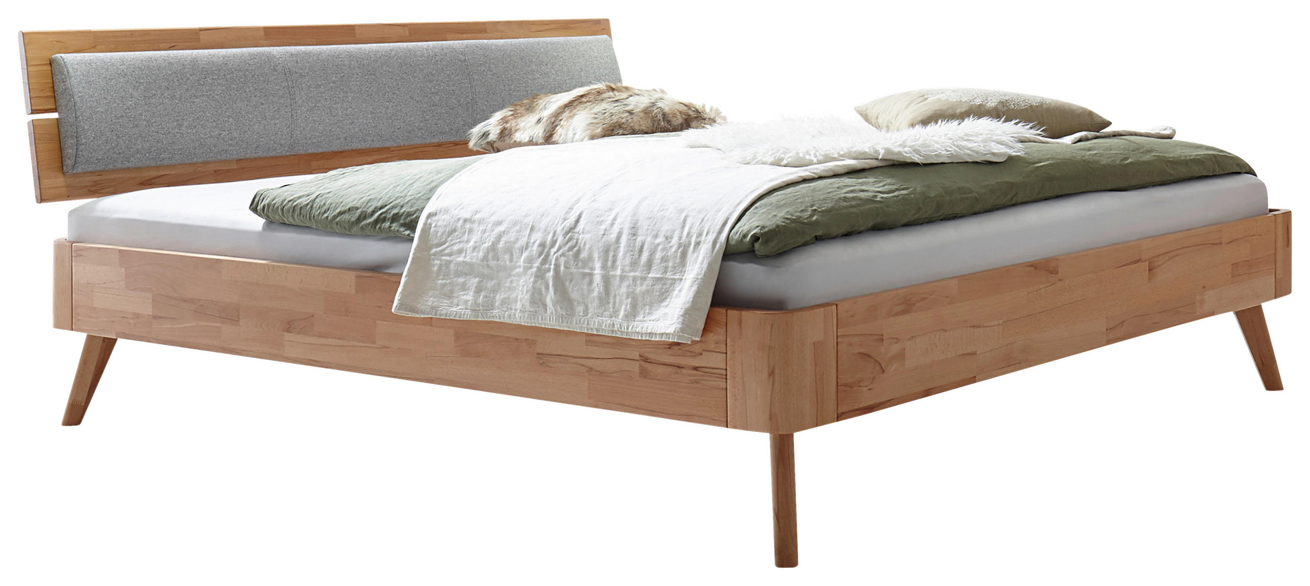 BETT 160/200 cm,  in Buchefarben,  - Buchefarben/Grau, Design, Holz (160/200cm) - Hasena