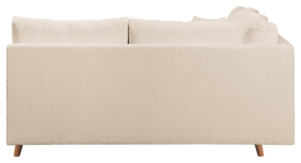 ECKSOFA inkl. Hocker Ariella Weiß Bouclé  - Naturfarben/Weiß, Design, Holz/Textil (231/161cm) - Livetastic