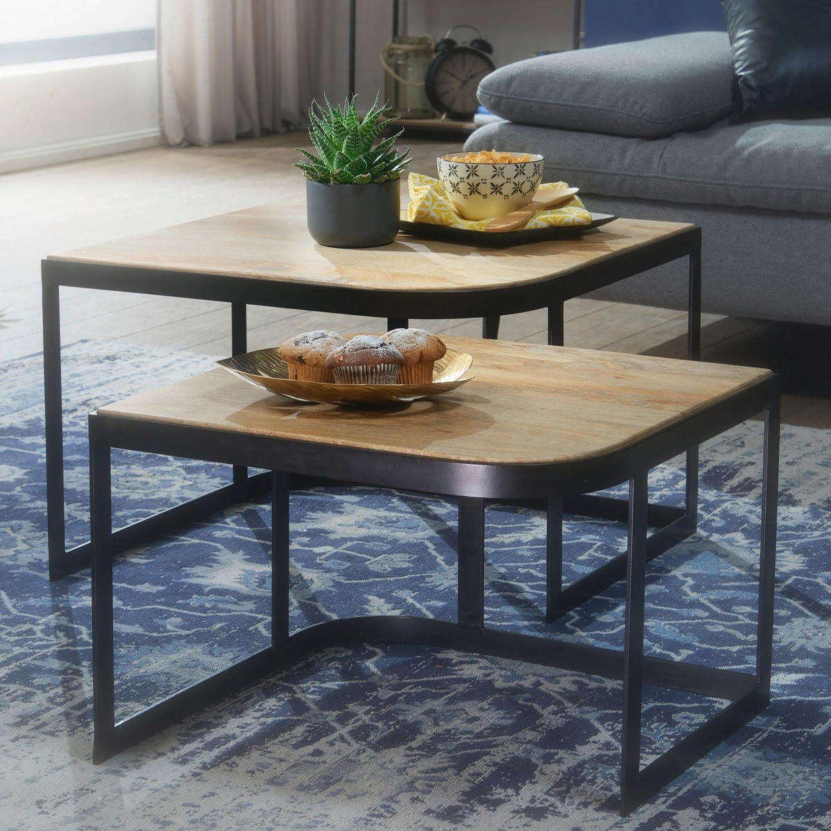 DOHÁNYZÓASZTAL SZETT fa 60/60/40 cm   - fekete/világosbarna, Modern, fa/fém (60/60/40cm) - MID.YOU