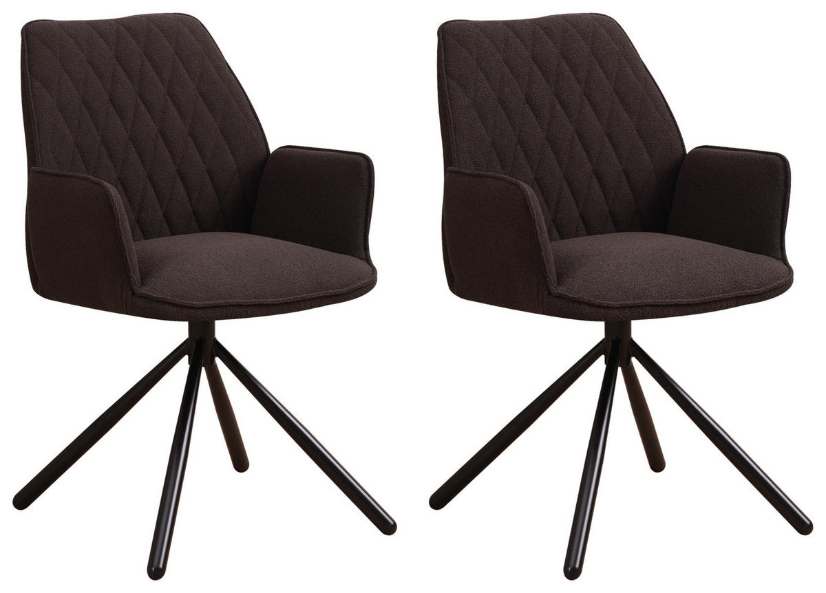 ARMLEHNSTUHL-SET 2 Stück   - Schwarz/Braun, Design, Textil/Metall (56/97/52,5cm) - MID.YOU