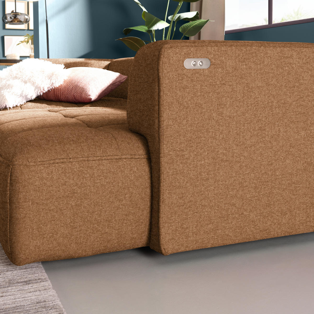 ECKSOFA Webstoff Cognac  - Cognac/Schwarz, Design, Kunststoff/Textil (188/288cm) - Welnova