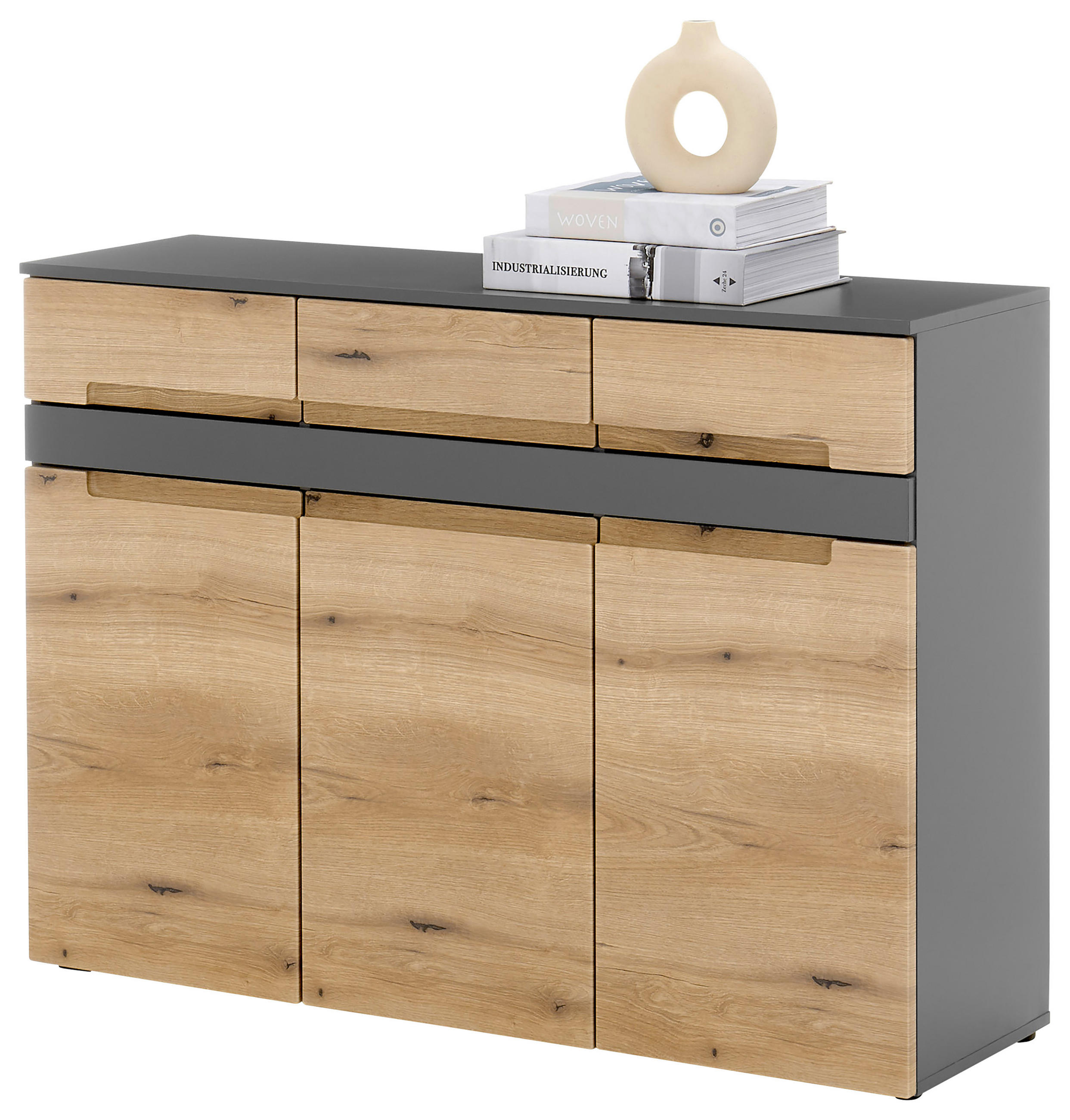 KOMODA, antracit, barve hrasta - črna/barve hrasta, Design, umetna masa/leseni material (125/86/38cm) - MID.YOU