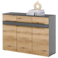 KOMODA, antracit, barve hrasta  - črna/barve hrasta, Design, umetna masa/leseni material (125/86/38cm) - MID.YOU