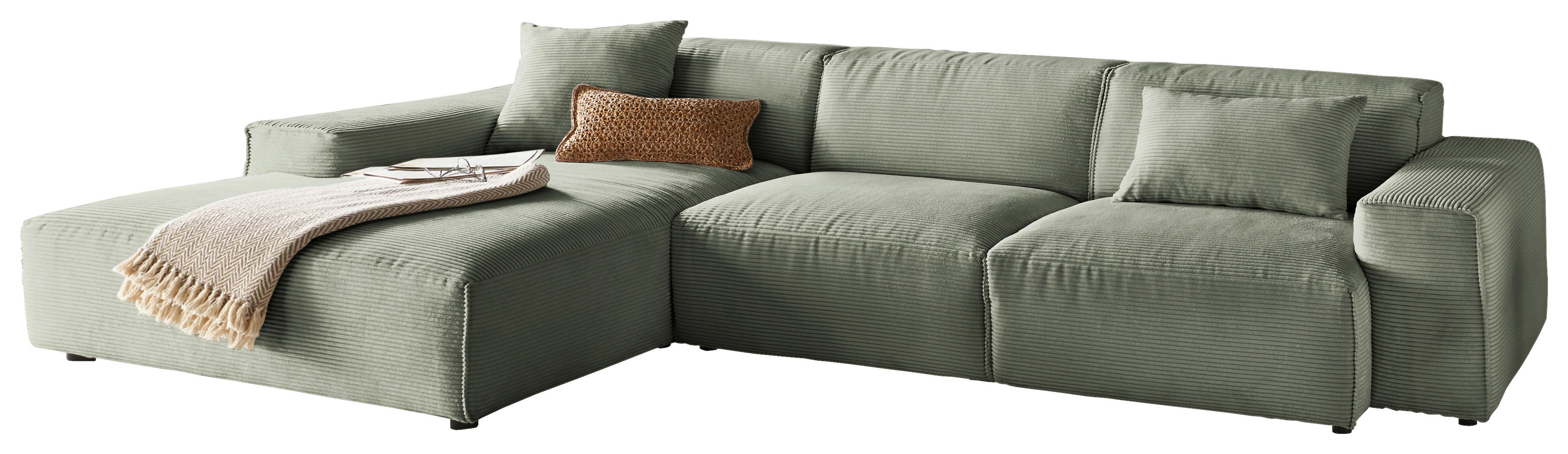 ECKSOFA in Cord Grün  - Schwarz/Grün, Design, Kunststoff/Textil (189/299cm) - Pure Home Lifestyle