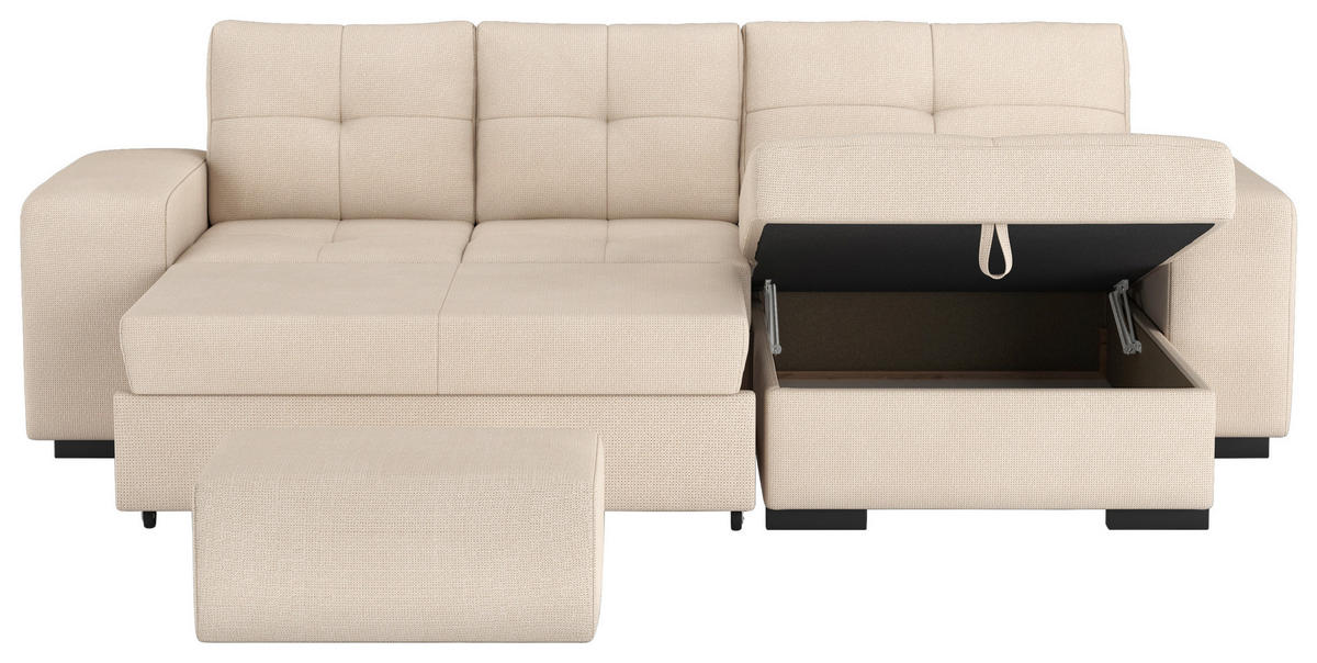 ECKSCHLAFSOFA in Mikrofaser Naturfarben  - Schwarz/Naturfarben, Modern, Kunststoff/Textil (268/156cm) - MID.YOU