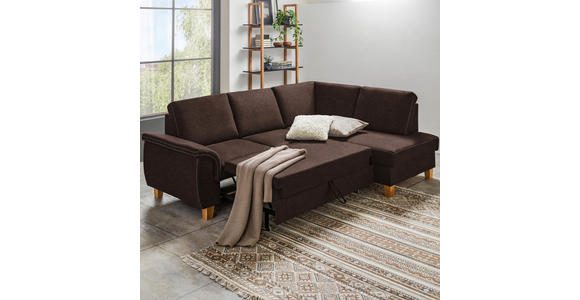 ECKSOFA in Flachgewebe Dunkelbraun  - Eichefarben/Dunkelbraun, Design, Holz/Textil (253/185cm) - Cantus