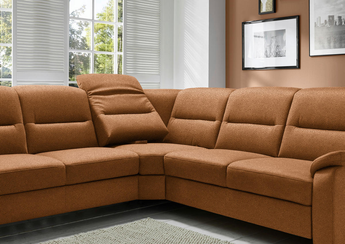 ECKSOFA in Mikrofaser Orange  - Schwarz/Orange, Konventionell, Holz/Textil (303/245cm) - Beldomo Comfort