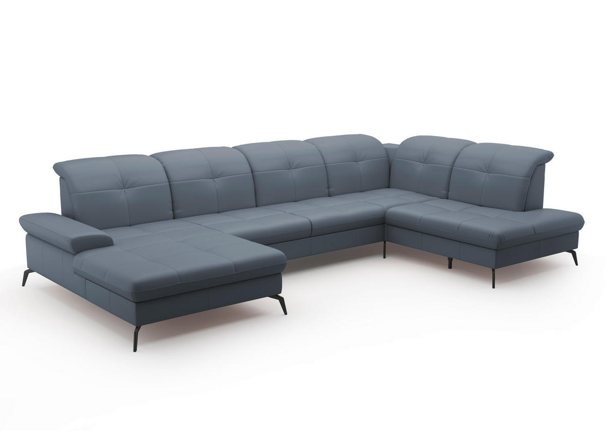 WOHNLANDSCHAFT Graublau Kombination Echtleder/Stoff Vliesstoff  - Graublau/Schwarz, KONVENTIONELL, Leder/Textil (185/357/231cm) - Sit & More