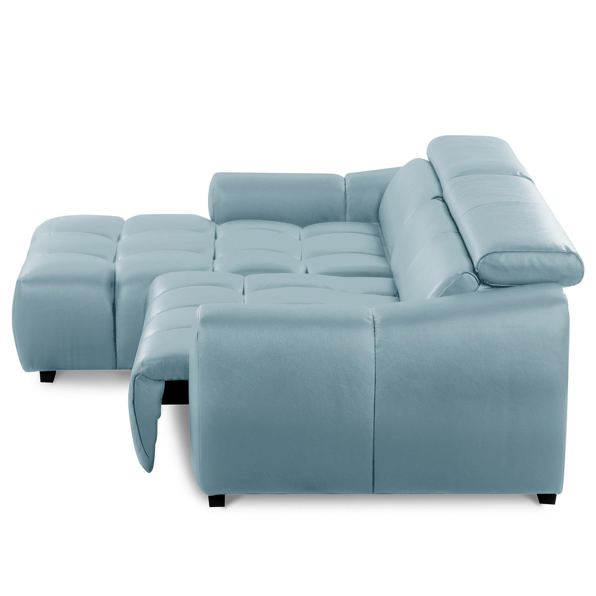 ECKSOFA AVEIRO Hellblau Echtleder Bettkasten, Kopfteilverstellung, Sitzvorzug  - Schwarz/Hellblau, Design, Leder/Kunststoff (177/274cm) - Livetastic