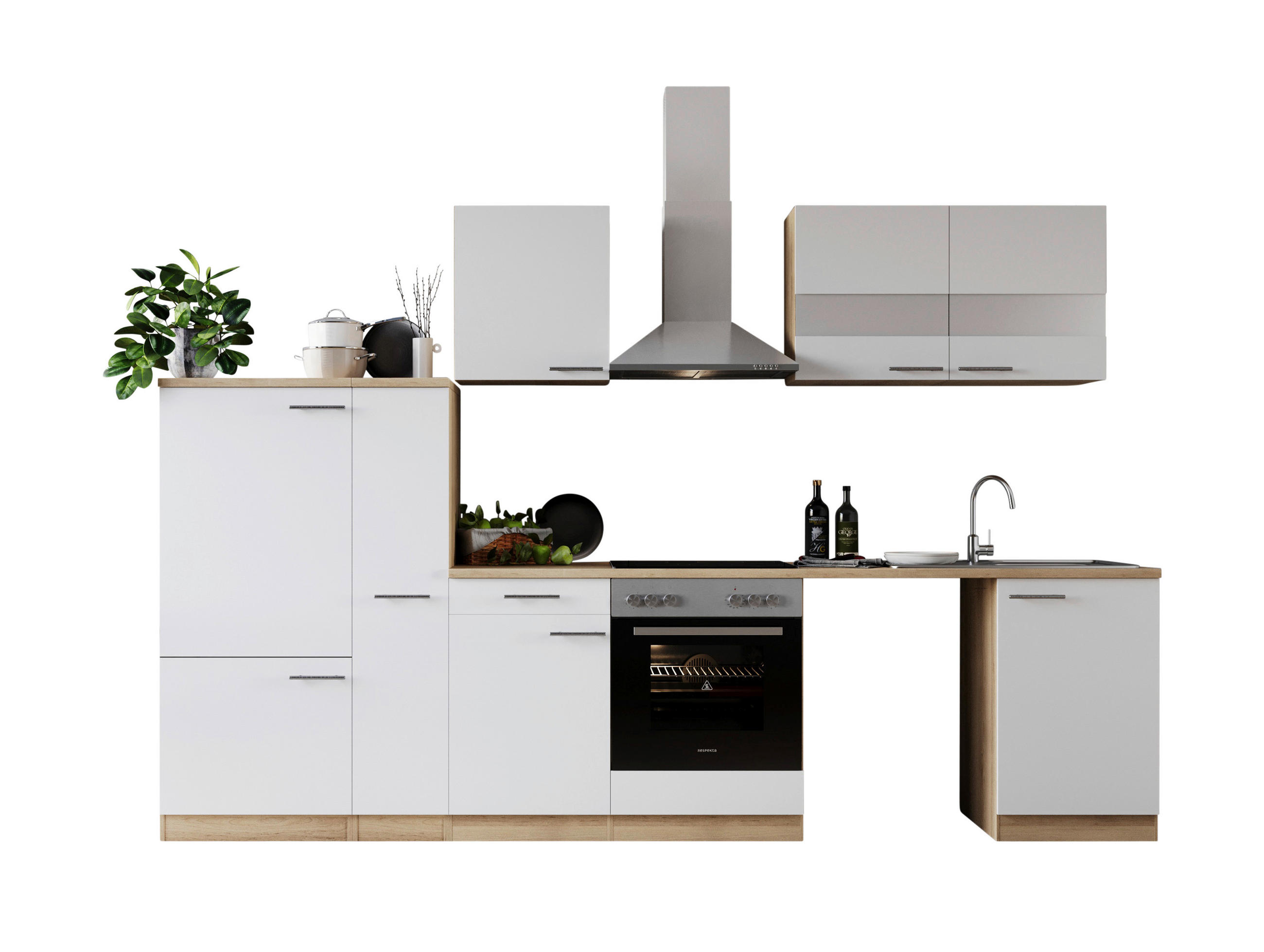 MODULKÖK 310 cm   i vit  - stålfärgad/vit, Basics, metall/trämaterial (310cm) - Respekta