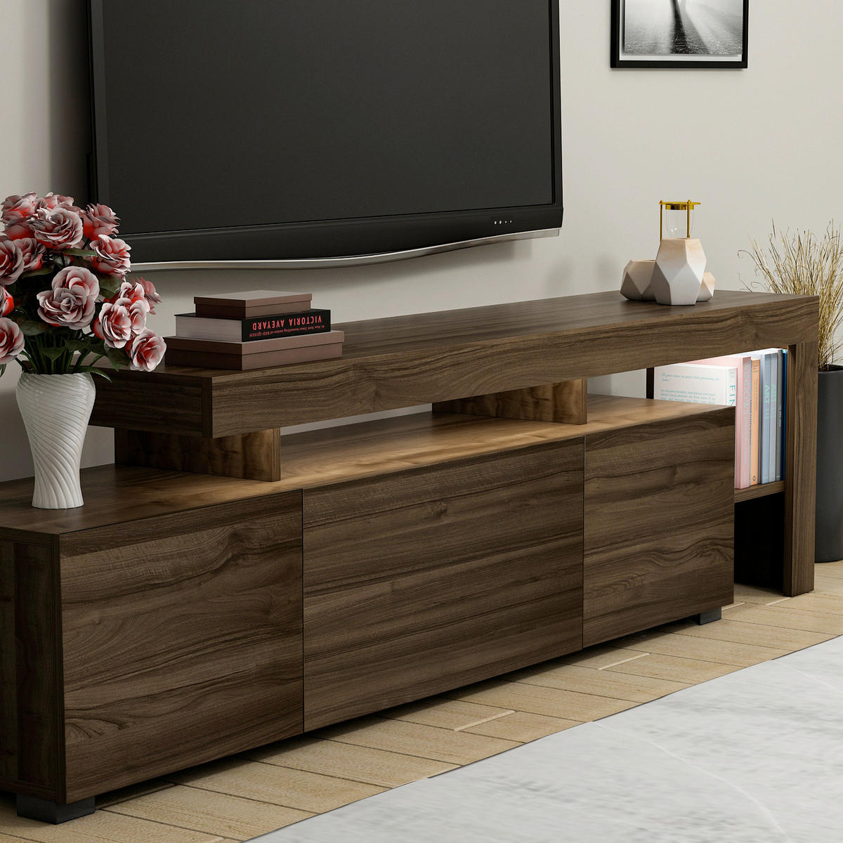 LOWBOARD Beliz TV-Schrank  in 192/53/37 cm  - Nussbaumfarben, Design, Holzwerkstoff (192/53/37cm) - Livetastic