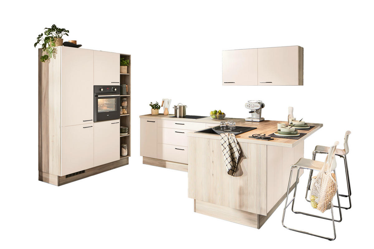 ECKKÜCHE  in Magnolie  - Magnolie/Schwarz, Design, Holzwerkstoff/Metall (150/280/192cm) - Xora