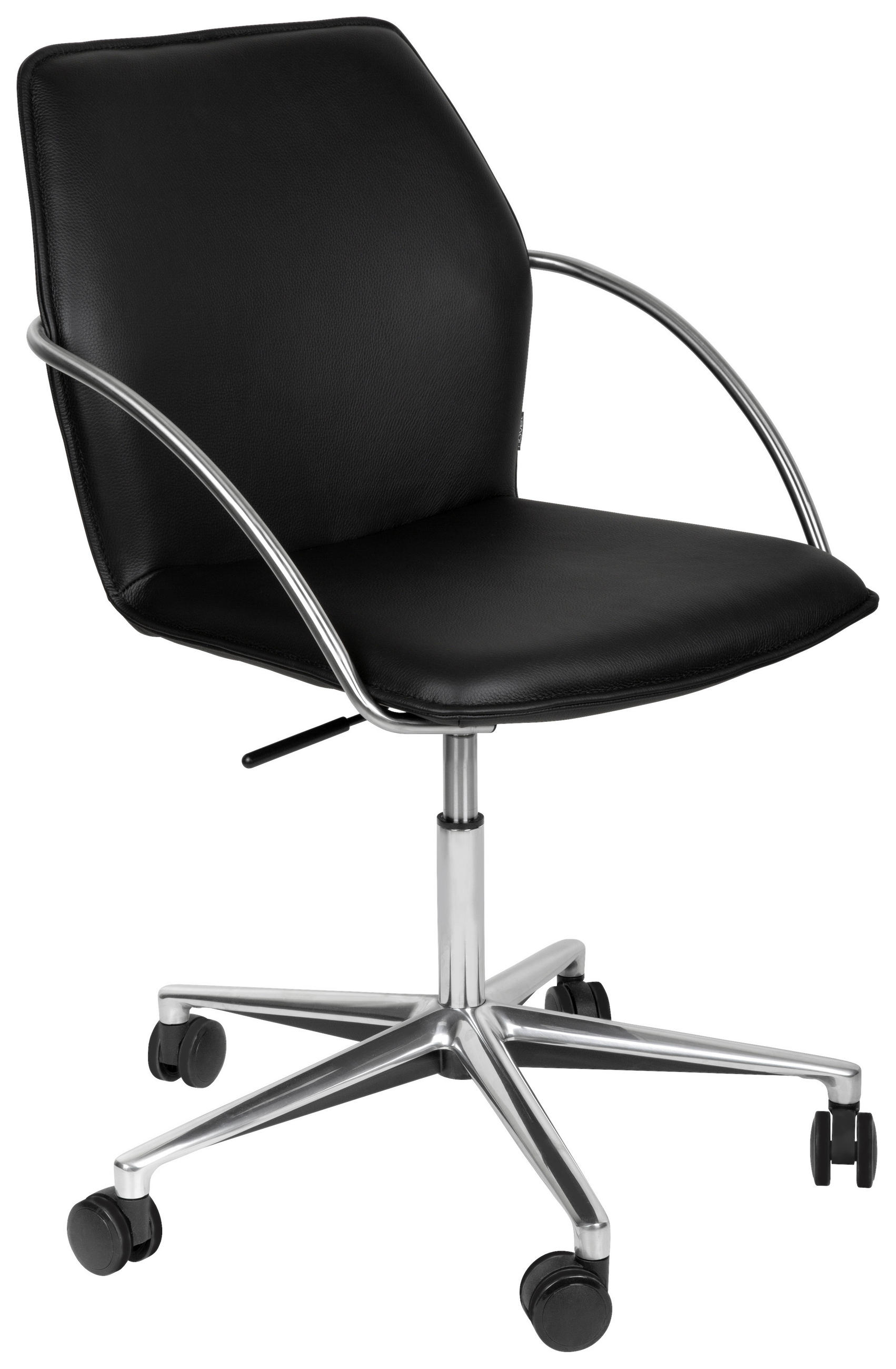 DREHSTUHL Schwarz, Edelstahlfarben  - Chromfarben/Edelstahlfarben, Design, Leder/Kunststoff (56,5/82-94/60cm) - Novel