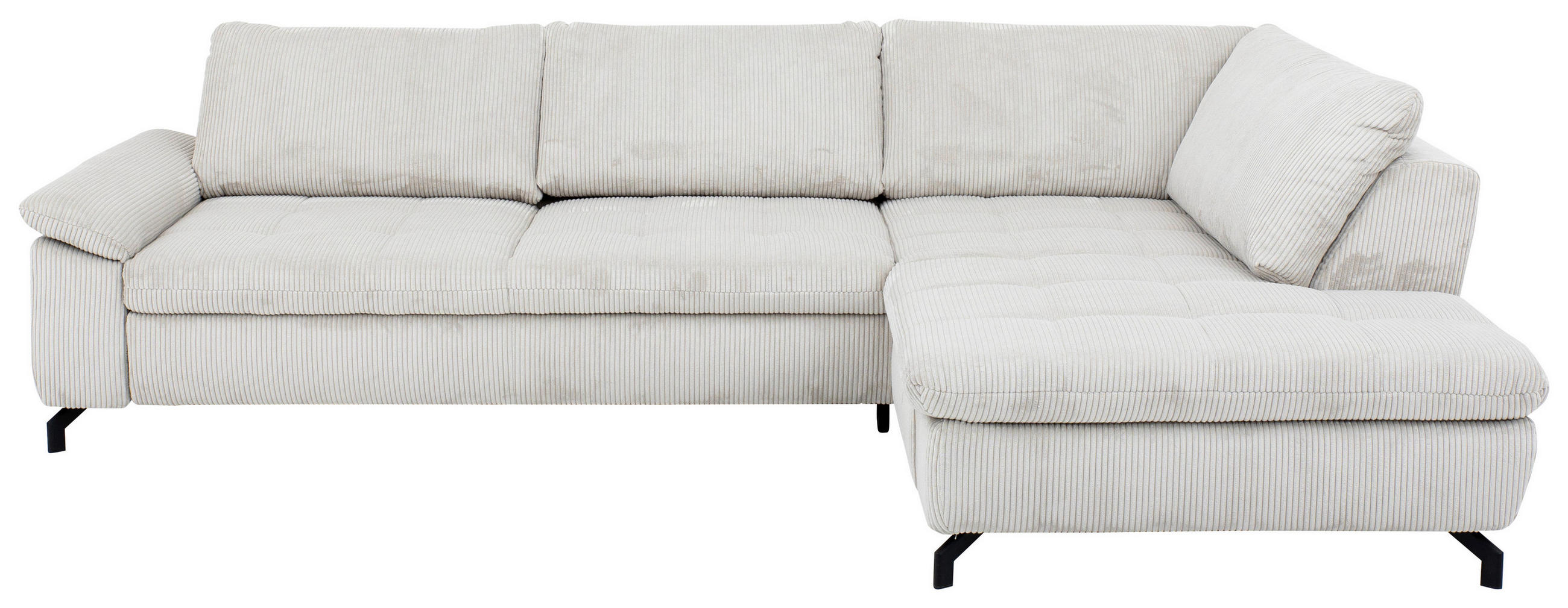 ECKSOFA Ecru Cord, Velours  - Ecru/Schwarz, Design, Textil/Metall (291/197cm) - Beldomo Style