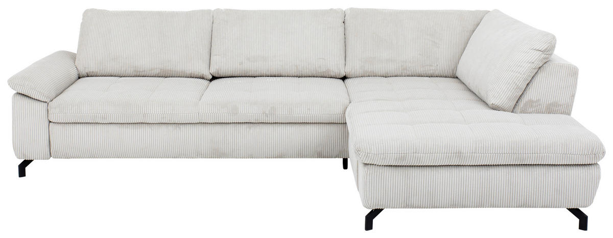 ECKSOFA in Cord, Velours Ecru  - Ecru/Schwarz, Design, Textil/Metall (291/197cm) - Beldomo Style