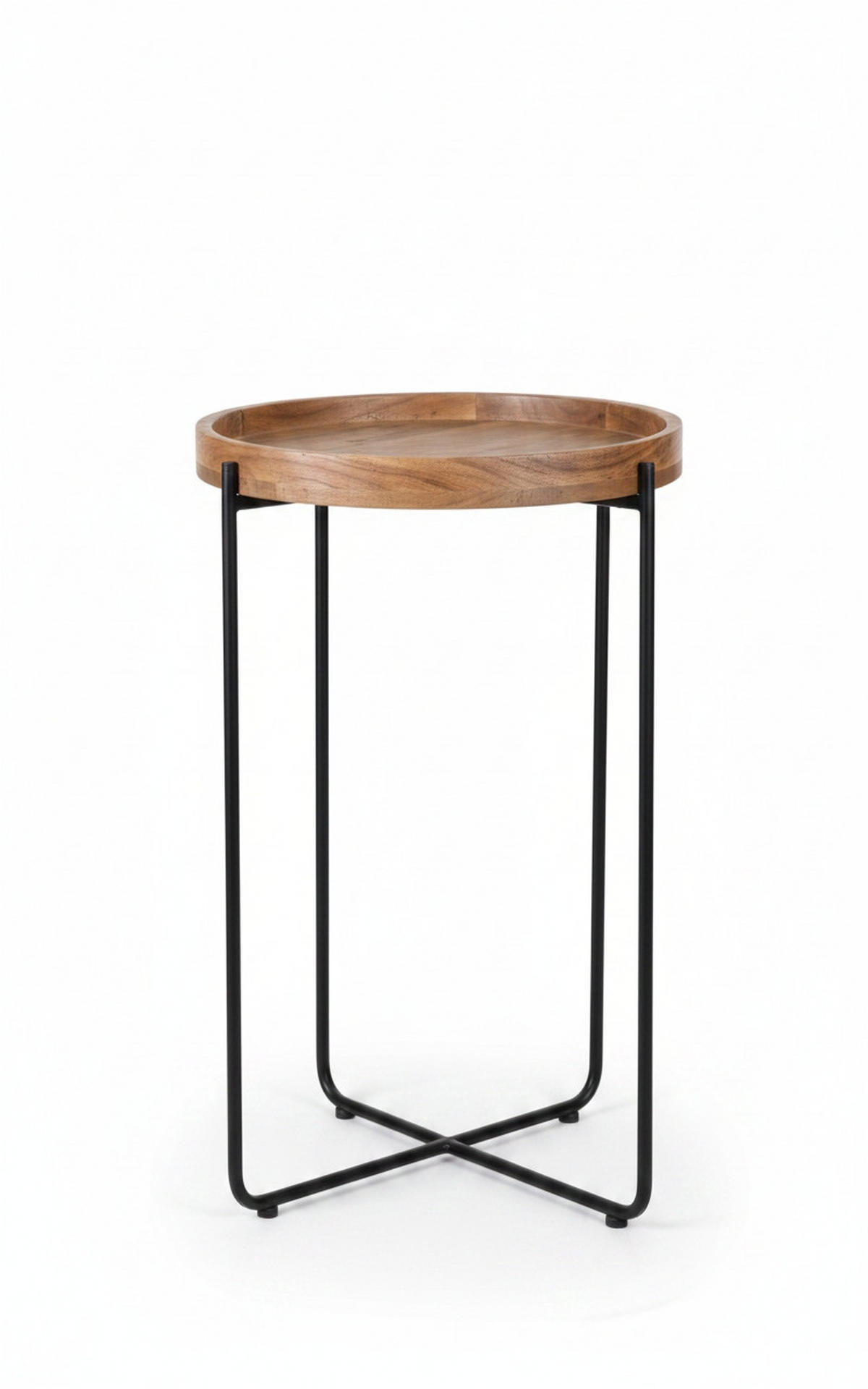 BEISTELLTISCH 43/43/66 cm Akazie vollmassiv Schwarz, Akaziefarben rund  - Schwarz/Akaziefarben, Trend, Holz/Metall (43/43/66cm) - Landscape
