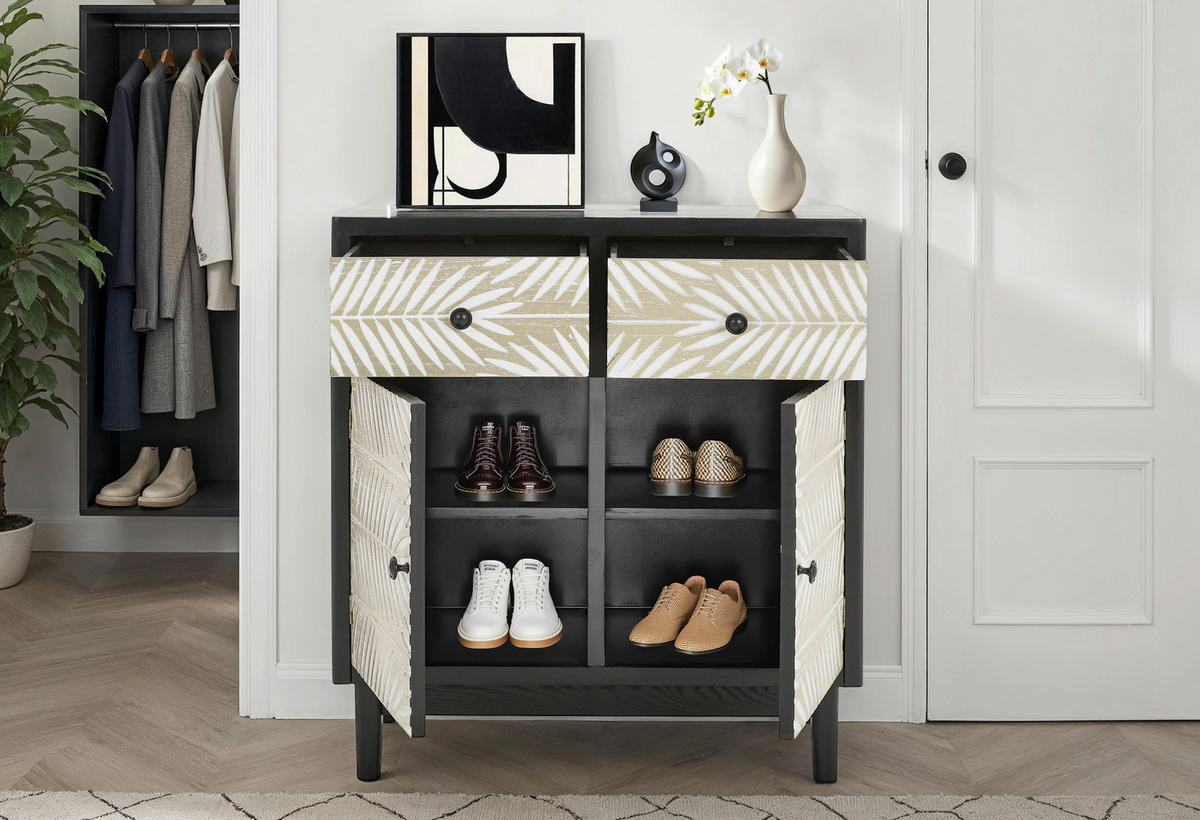 KOMMODE  in 80/85/35 cm  - Schwarz/Naturfarben, KONVENTIONELL, Holz/Holzwerkstoff (80/85/35cm) - Livetastic